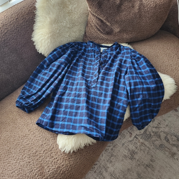 The Shirt By Rochelle Behrens Blue Gingham Blouse - Picture 1 of 2